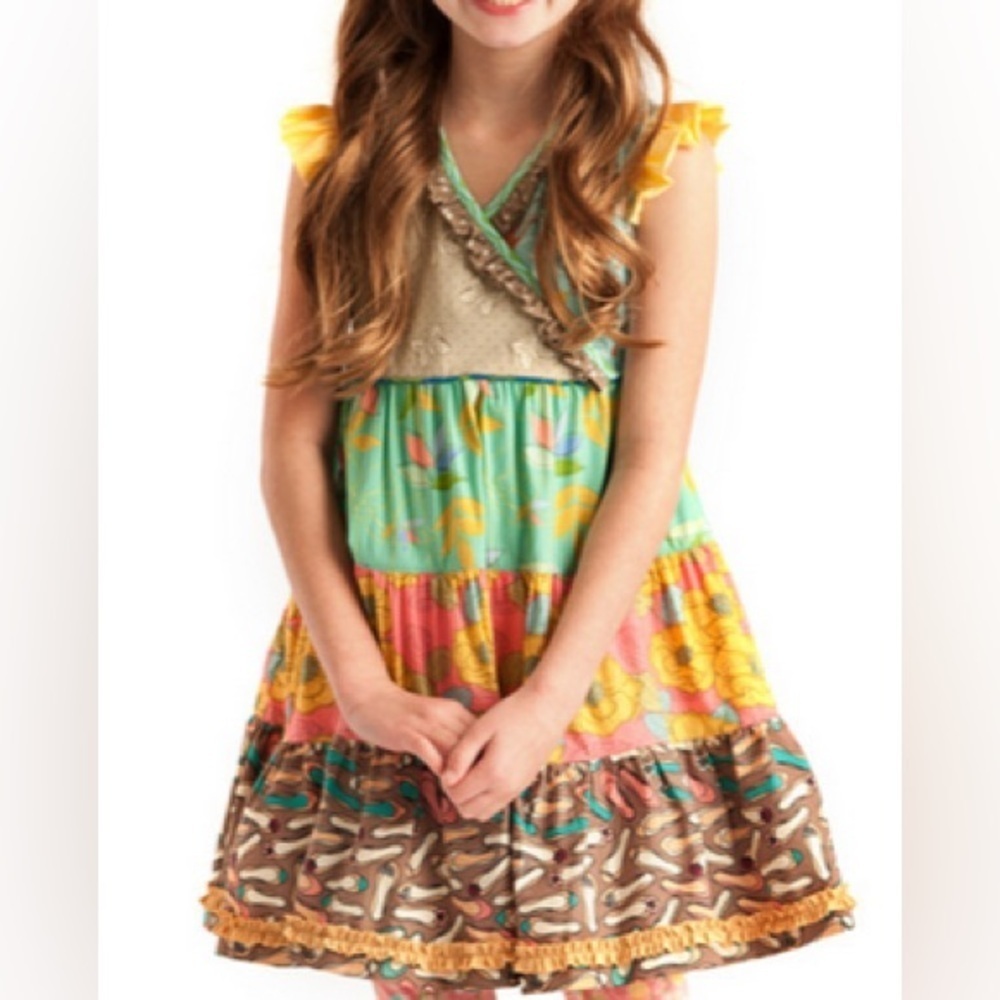 Matilda Jane Rollercoaster Girls Patchwork Ruffle Dress Mixed Prints Size 10
